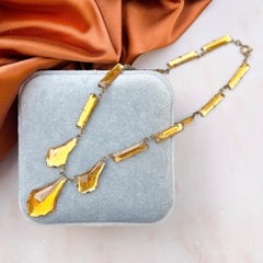 Art Deco 1930s Czechoslovakian Yellow Mirror Glass Vintage Necklace