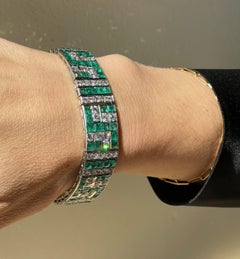 Art Deco 1930s Emerald and Diamond Platinum Bracelet