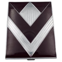 Art Deco 1930's Evans Chevron Ox Blood Burgundy Enamel & Chrome Cigarette Case