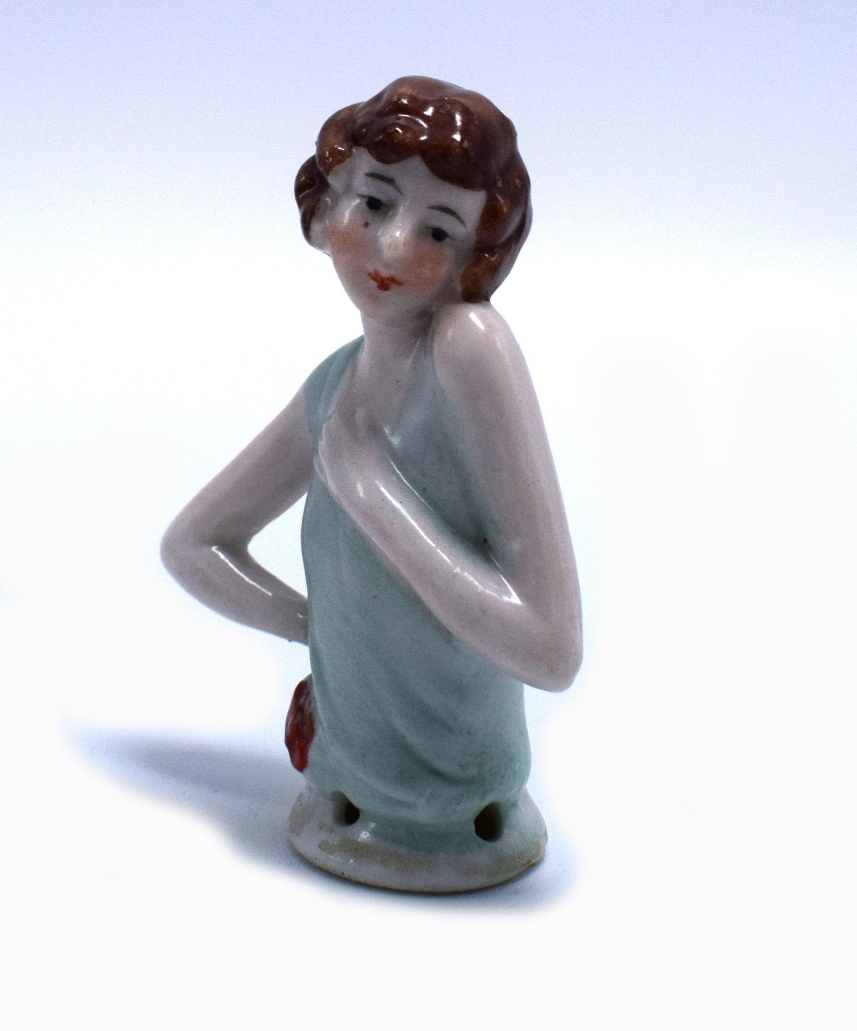 Art Deco 1930s Flapper Girl Half Pin Cushion Doll by Fasold & Stauch In Good Condition In Devon, England