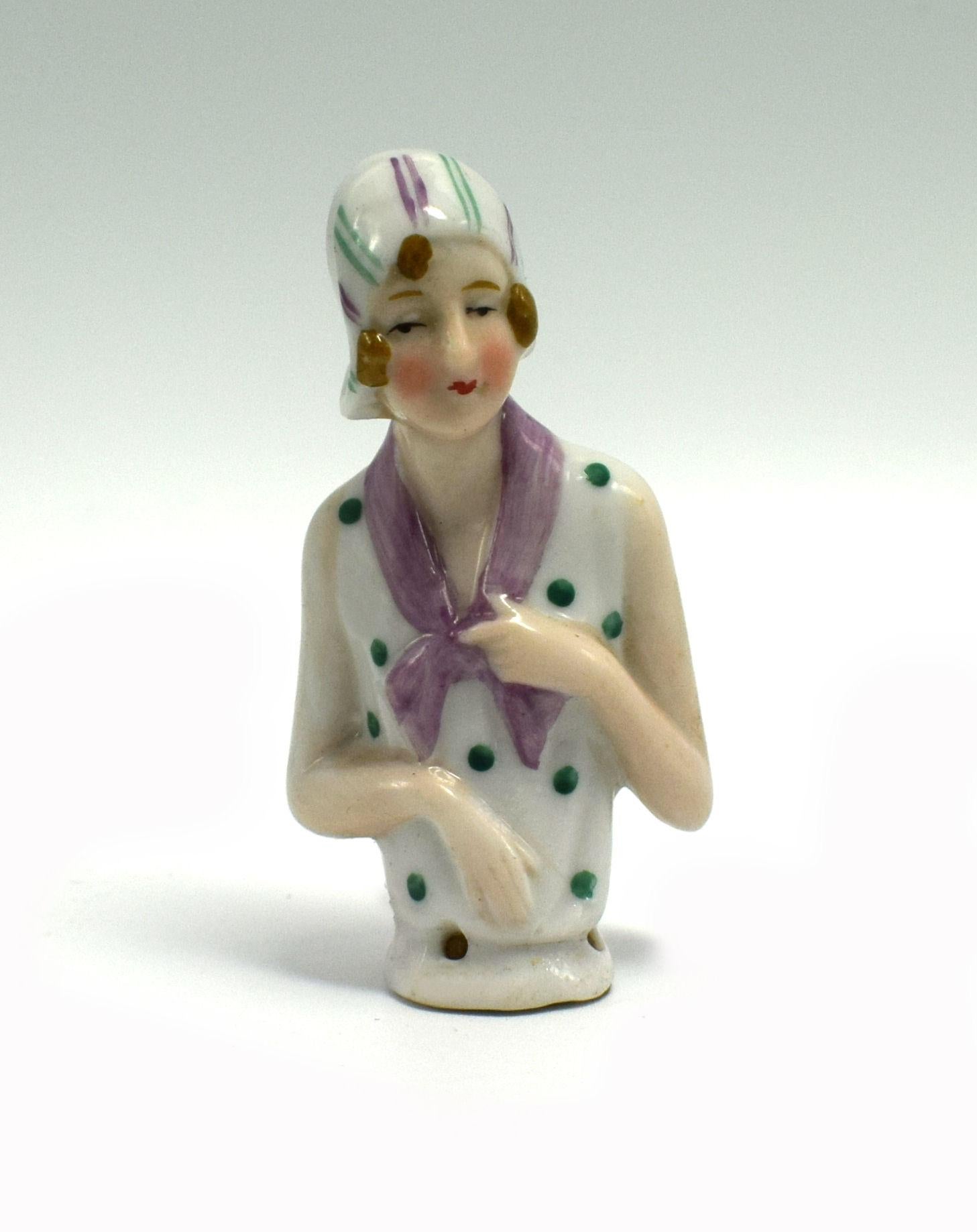 20th Century Art Deco 1930s Flapper Girl Half Pin Cushion Doll by Fasold & Stauch