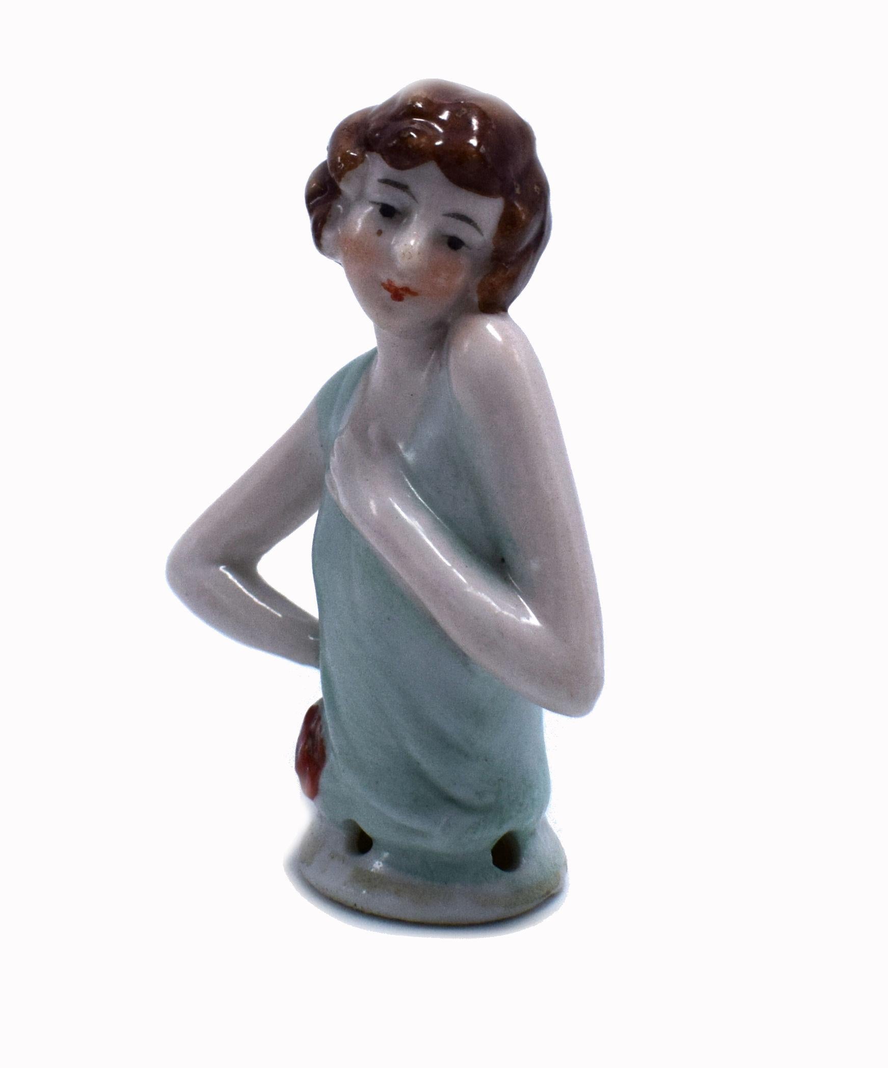 20th Century Art Deco 1930s Flapper Girl Half Pin Cushion Doll by Fasold & Stauch