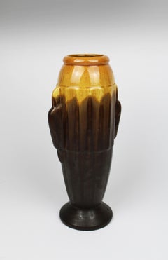 Art Deco 1930s Flower vase polychrome run glaze Fayence de Thulin Belgium