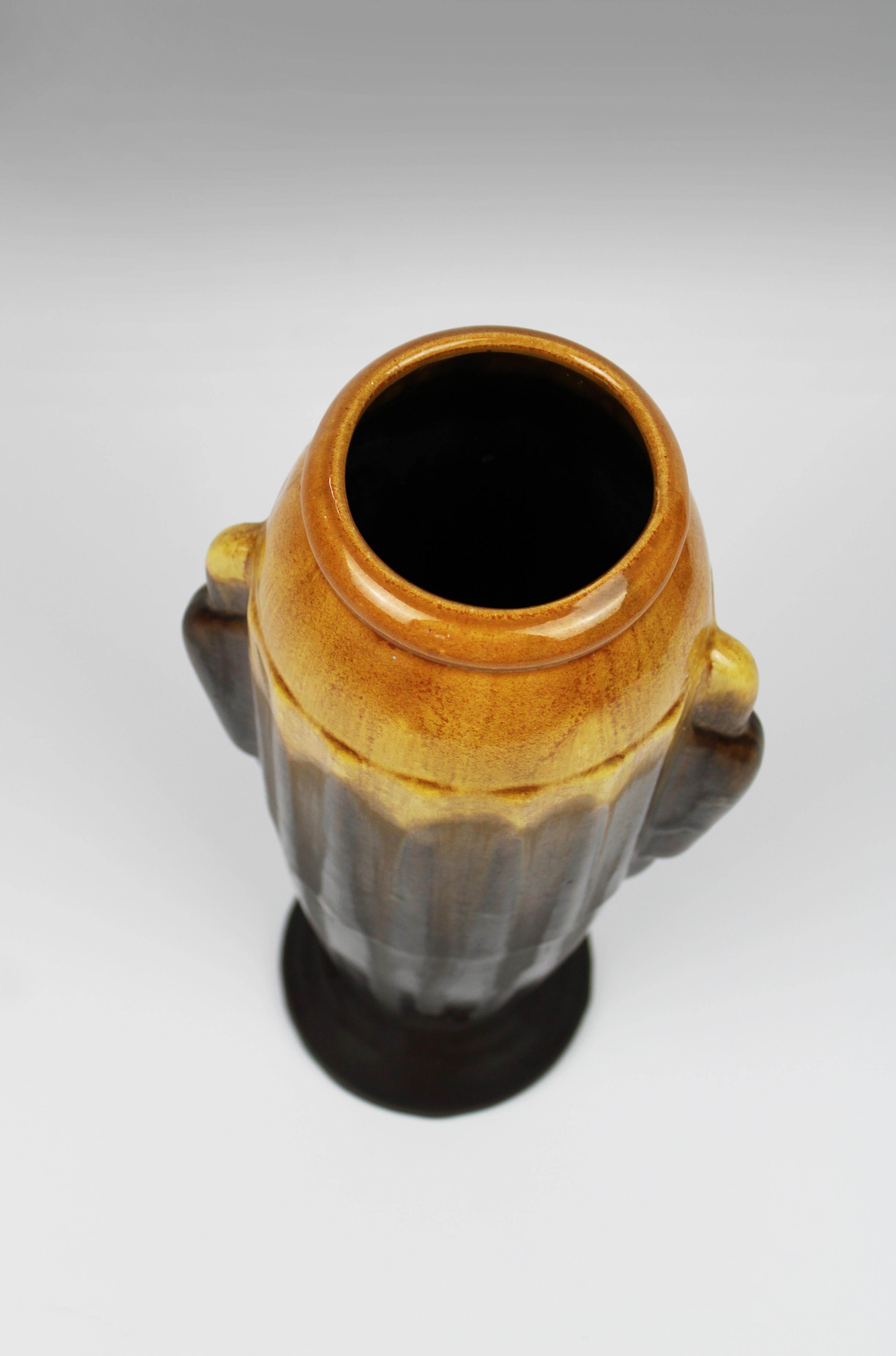 Art Deco 1930s Flower vase polychrome run glaze Fayence de Thulin Belgium In Good Condition For Sale In Antwerpen, BE