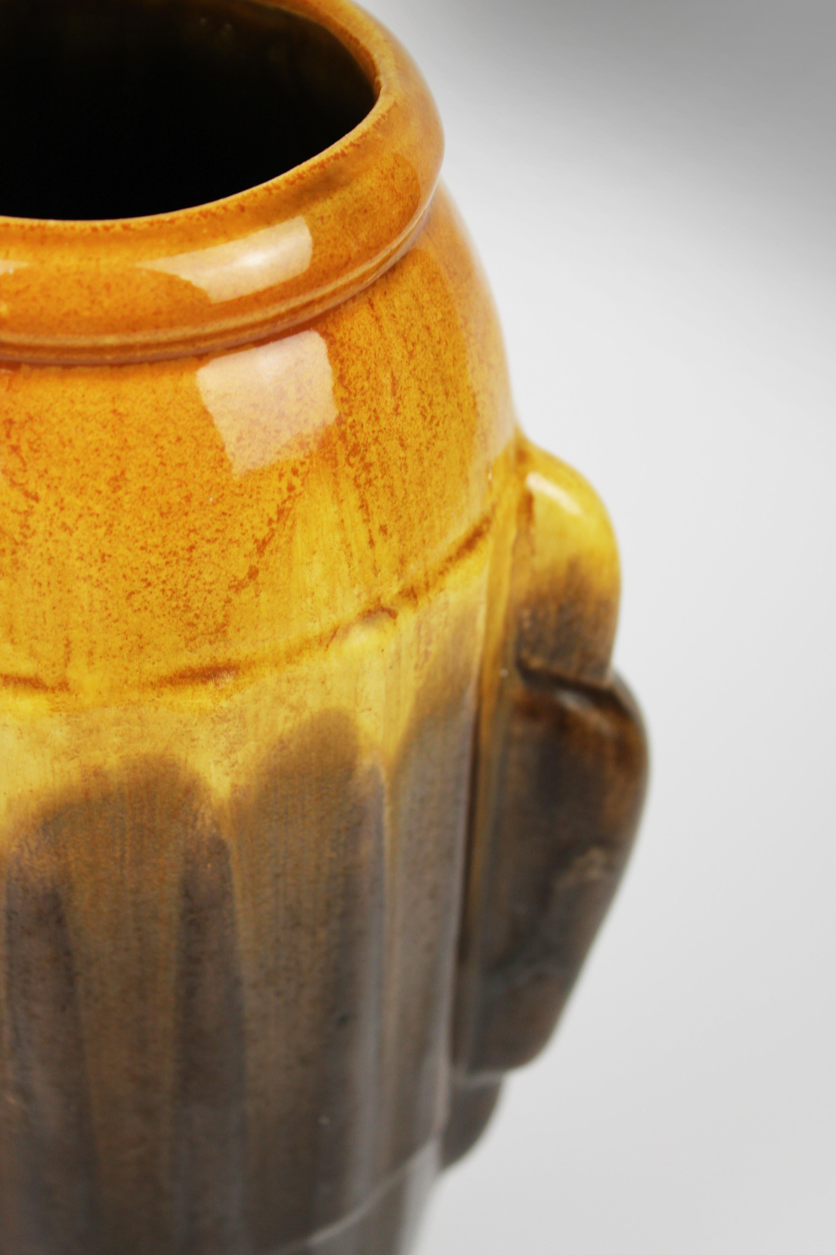 20th Century Art Deco 1930s Flower vase polychrome run glaze Fayence de Thulin Belgium For Sale