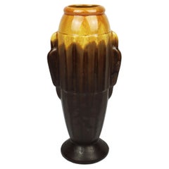 Art Deco 1930s Flower vase polychrome run glaze Fayence de Thulin Belgium