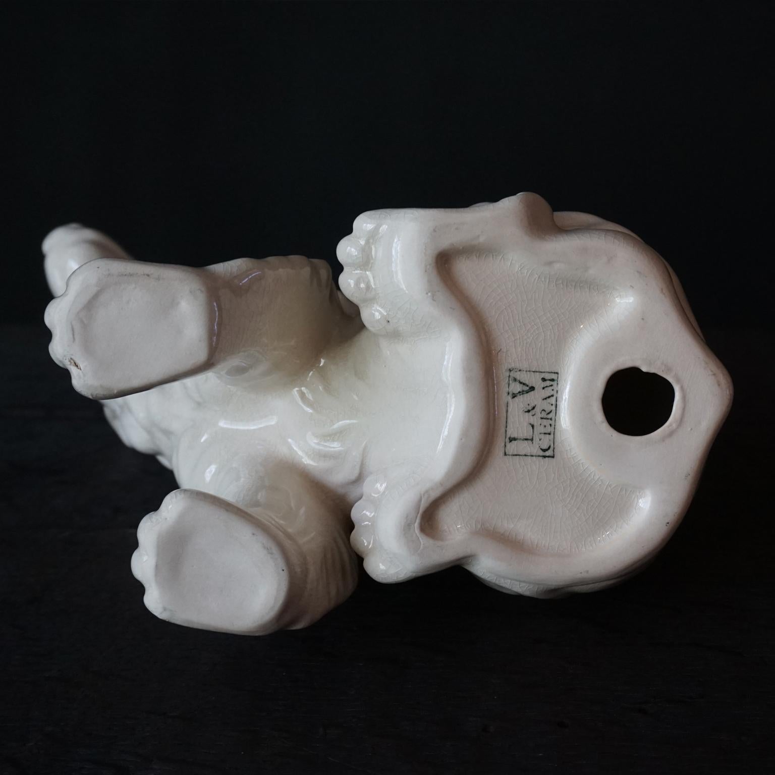 Art Deco 1930s French Crackle-Glazed Ceramic Sitting Polar Bear by L&V Ceram 6