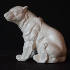 Oso polar sentado de cerámica francesa esmaltada craquelada Art Decó de 1930 de L&V Ceramics
