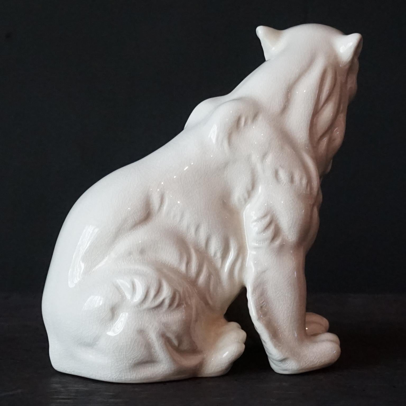 Français L&V Ceram - Ours polaire en céramique vernissée craquelée des années 1930 - Art Déco français