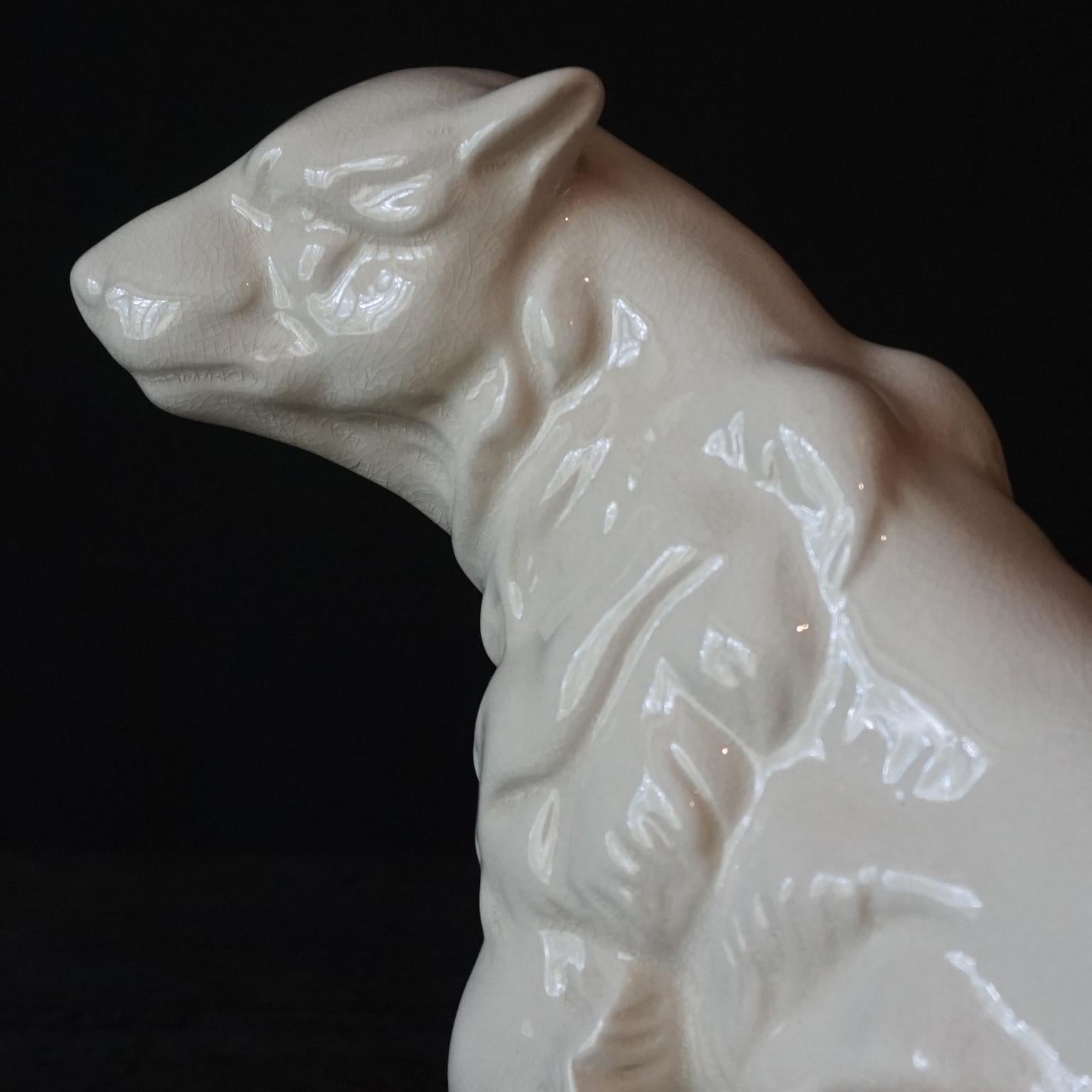 Vernissé L&V Ceram - Ours polaire en céramique vernissée craquelée des années 1930 - Art Déco français