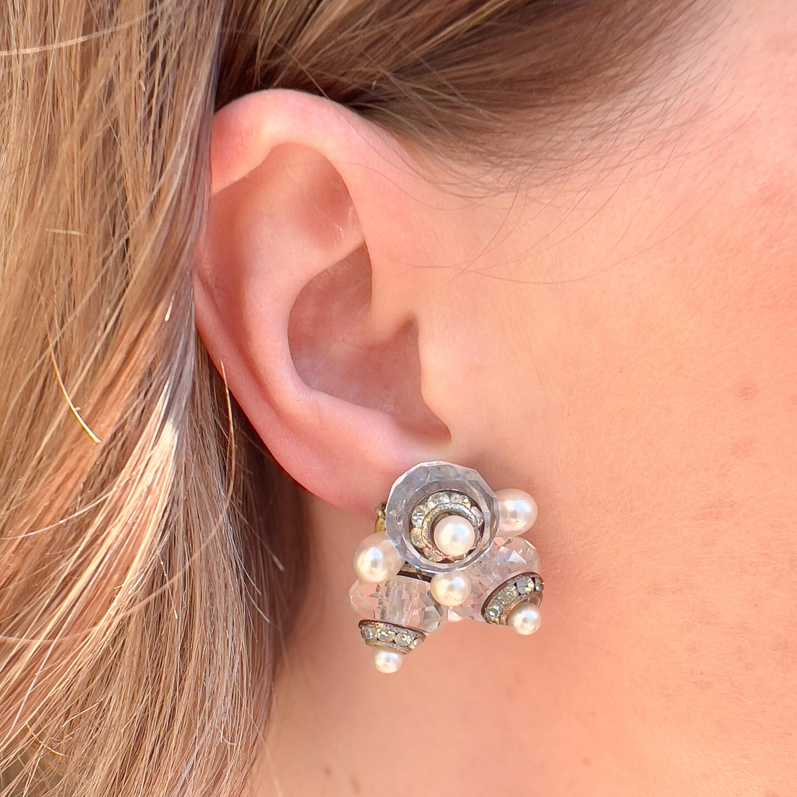 Bead RESERVED - Art Deco 1930s French Crystal, Paste and Faux Pearl Vintage Earrings For Sale