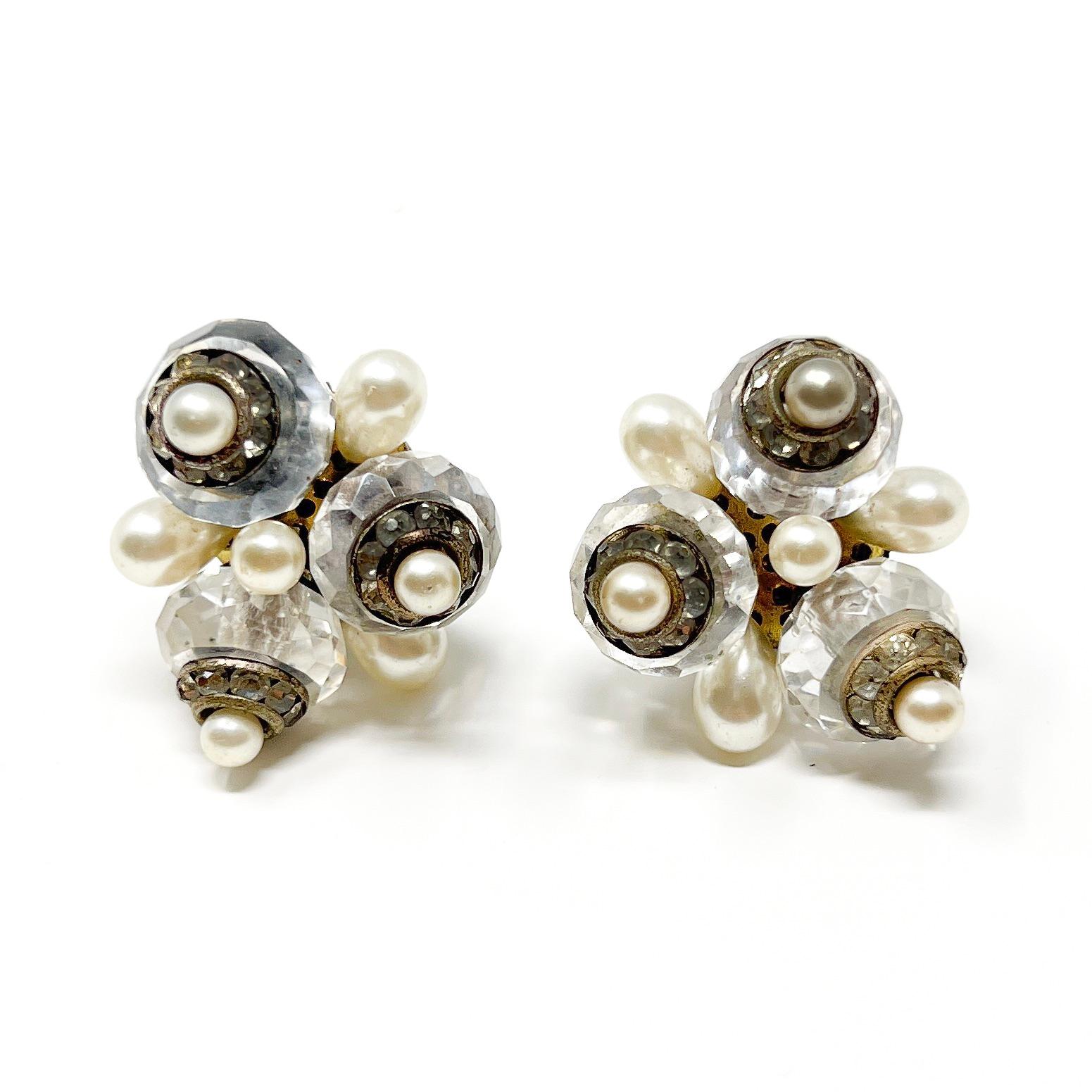 Women's RESERVED - Art Deco 1930s French Crystal, Paste and Faux Pearl Vintage Earrings For Sale