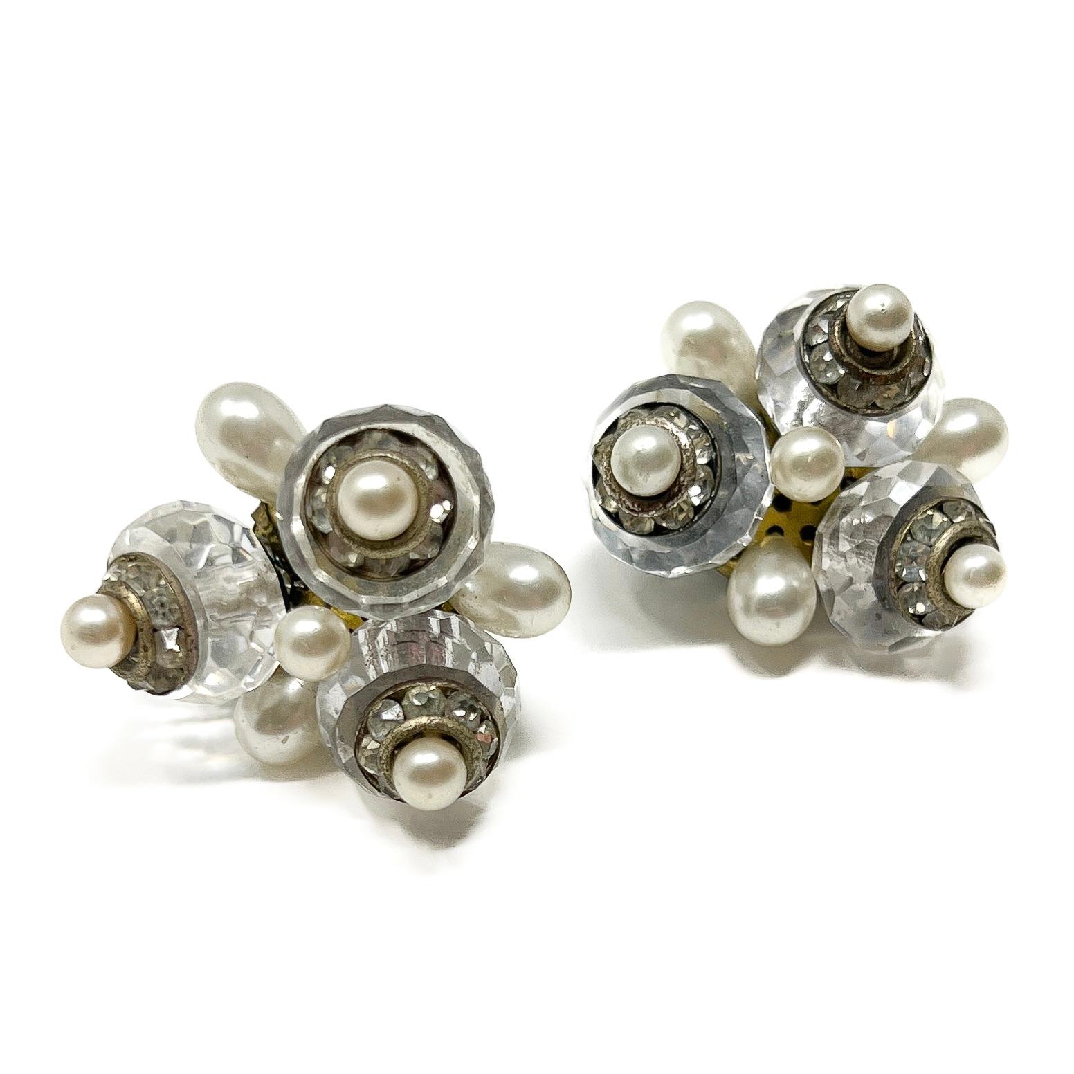 RESERVED - Art Deco 1930s French Crystal, Paste and Faux Pearl Vintage Earrings For Sale 1