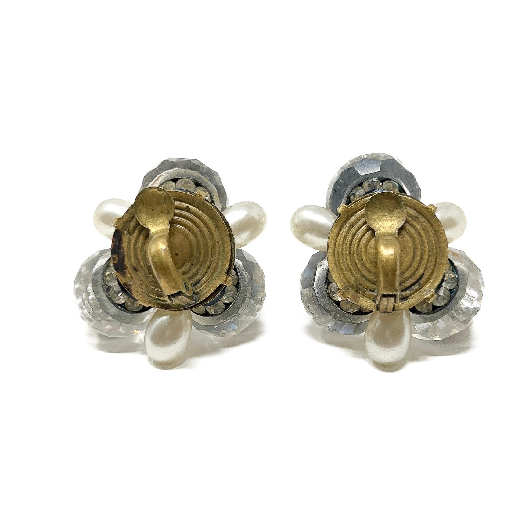 RESERVED - Art Deco 1930s French Crystal, Paste and Faux Pearl Vintage Earrings For Sale 2
