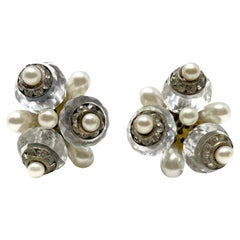Art Deco 1930s French Crystal, Paste and Faux Pearl Vintage Earrings