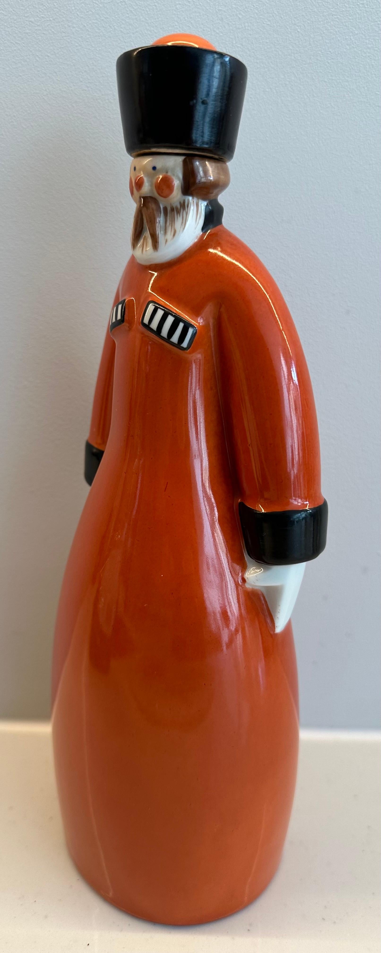 Enameled Art Deco 1930s French “Curacao” Figural Russian Soldier Flask by Robj Paris For Sale