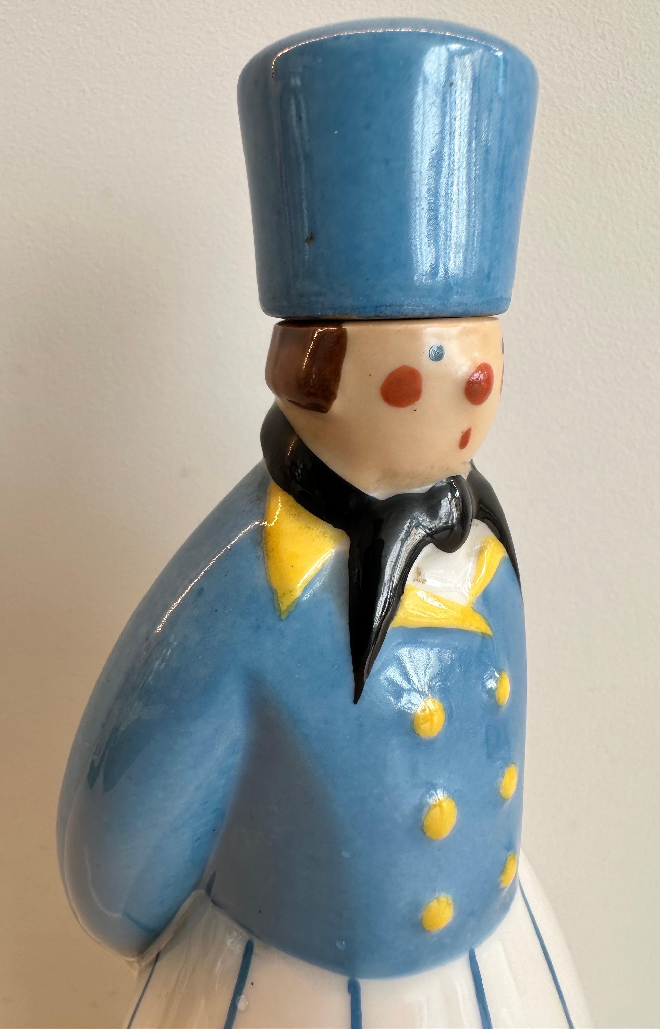 Enameled Art Deco 1930s French “Curacao” Figural Russian Soldier Flask by Robj Paris For Sale
