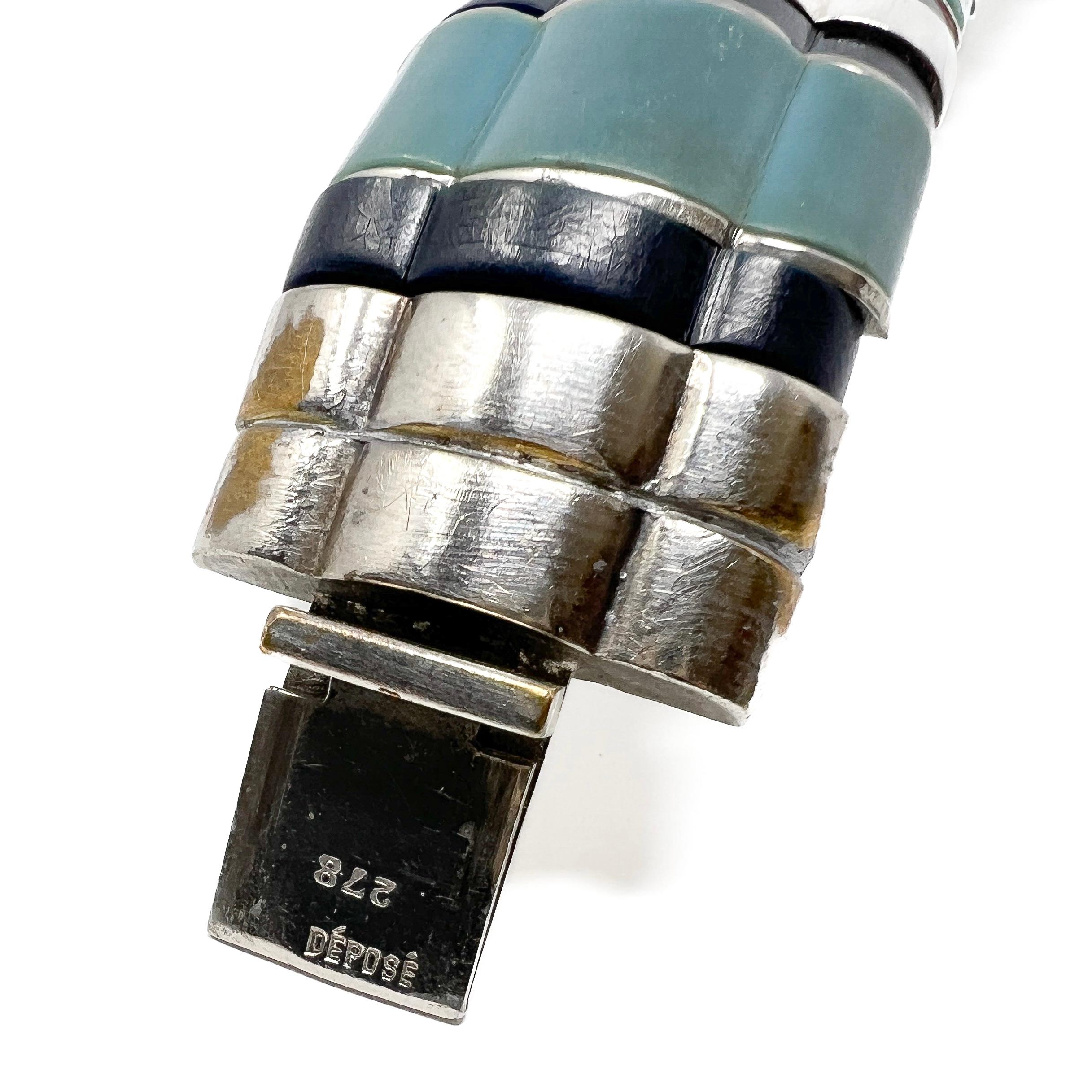 Bracelet manchette vintage Art déco français des années 1930 avec Galalithe et chrome en vente 7