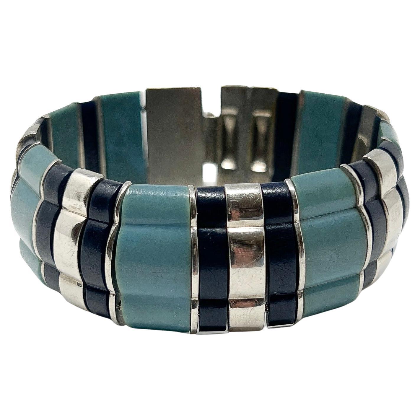 Art Deco 1930s French Galalith and Chrome Vintage Cuff Bracelet