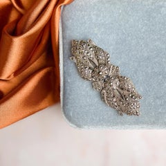 Art Deco 1930s French Marcasite Floral Design Vintage Duette Clip Brooch