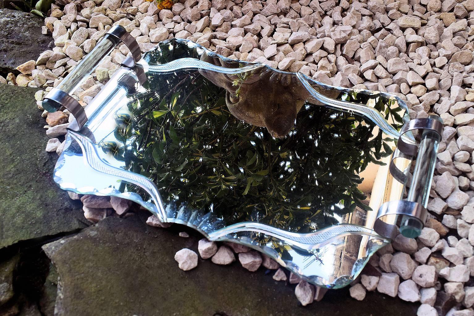 20th Century Art Deco, 1930s French Mirror and Chrome Drinks Tray For Sale