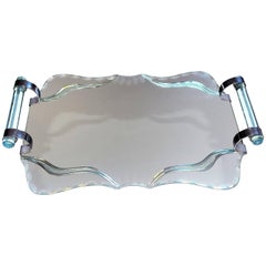 Plateau à boissons Art Déco français des années 1930 avec miroir chromé