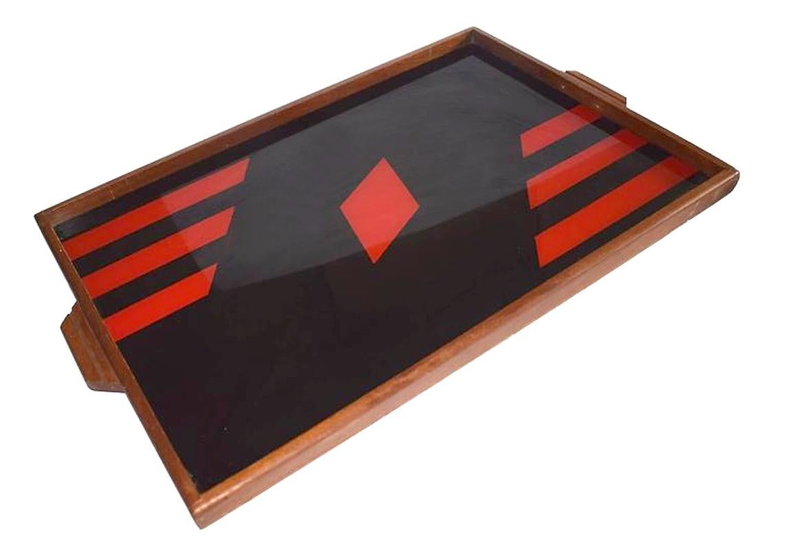 Art Deco 1930s Geometric Reverse Painted Serving Tray In Good Condition In Devon, England