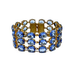 Art Deco 1930er Jahre Vergoldetes Metall und blaues Glas Vintage Manschette