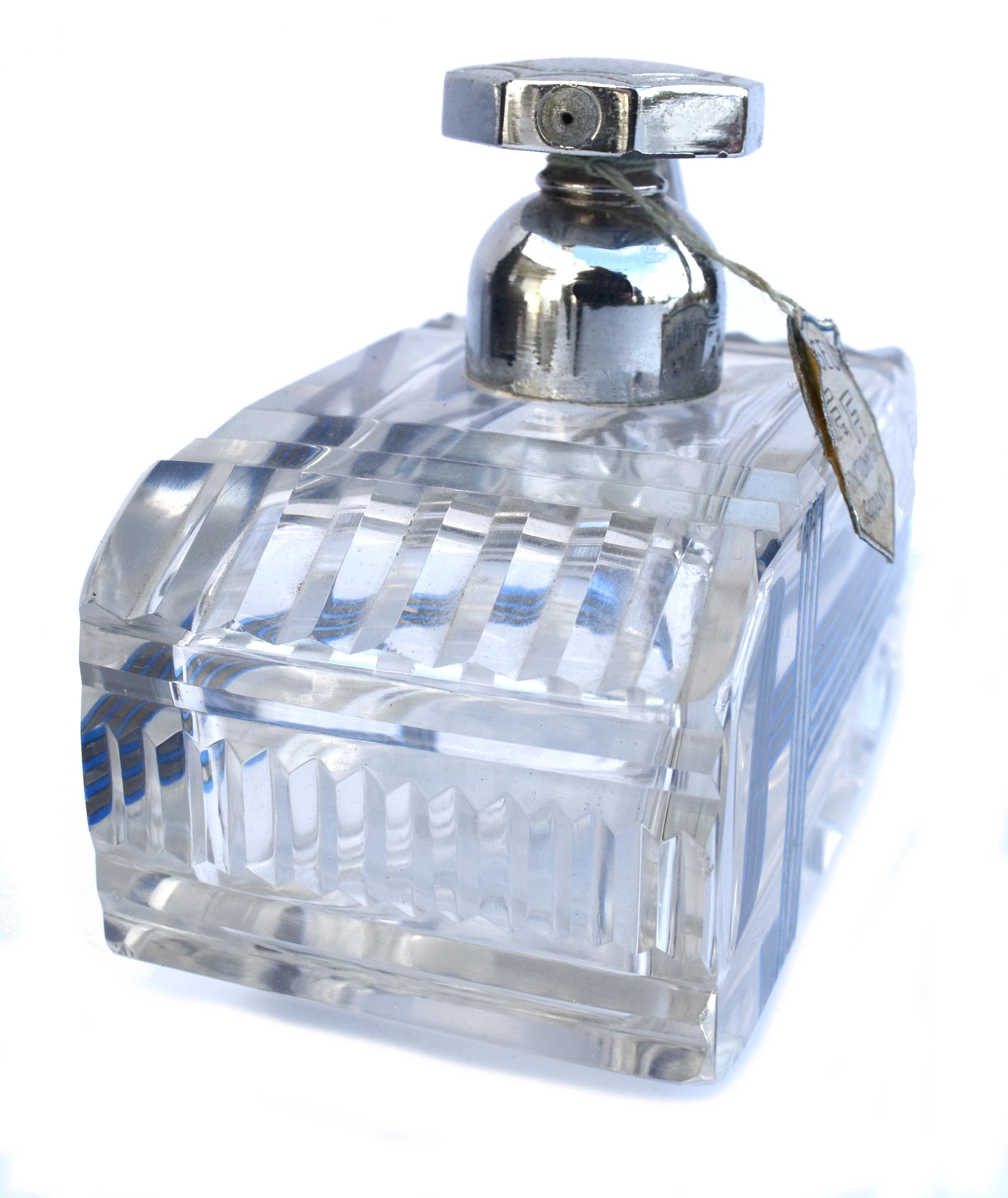 Parfüm- Atomizer-Flasche aus Glas und Chrom im Art déco-Stil der 1930er Jahre (Tschechisch) im Angebot