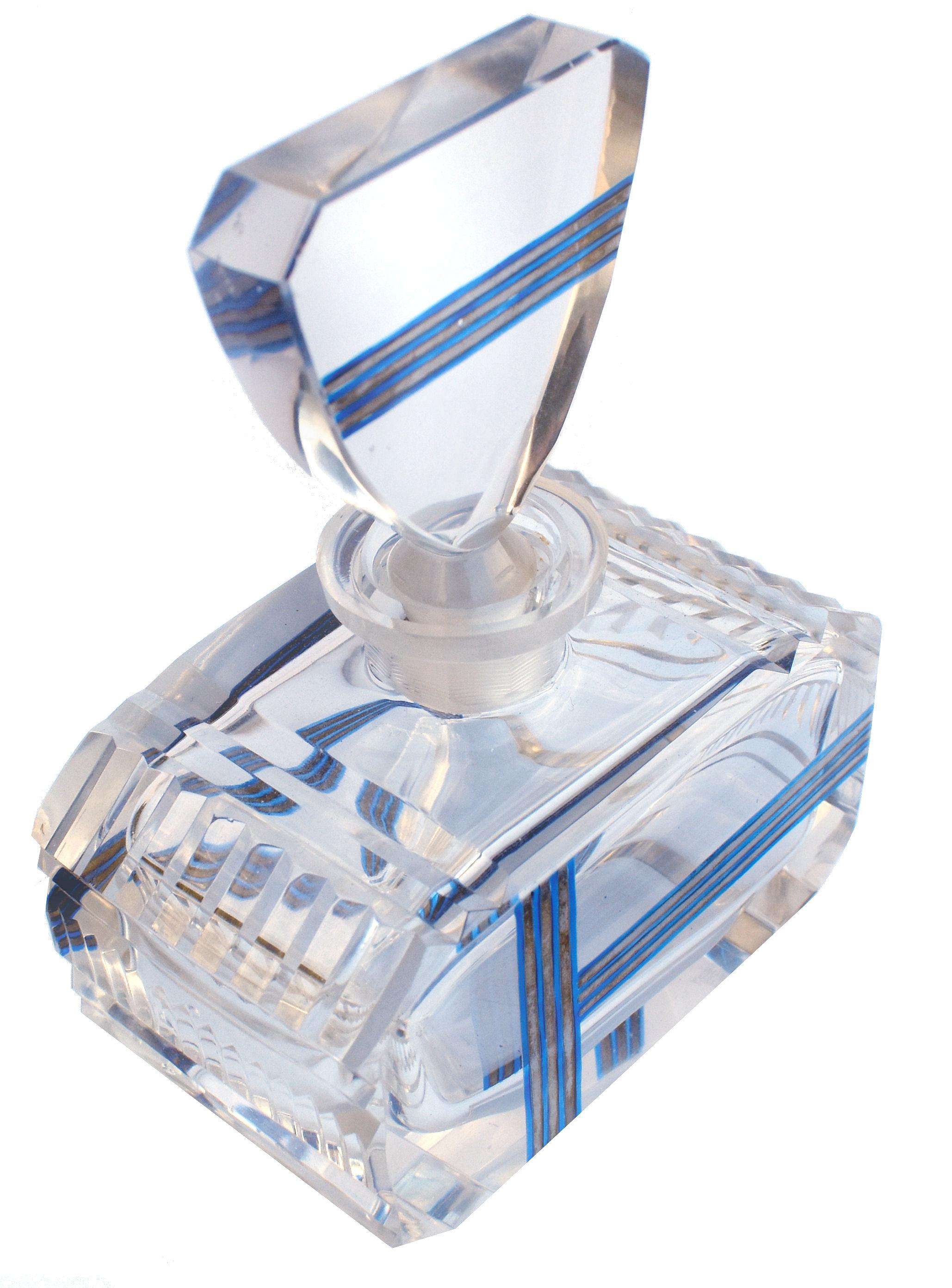 French Art Deco 1930's Glass and Chrome Perfume Atomizer Bottle For Sale