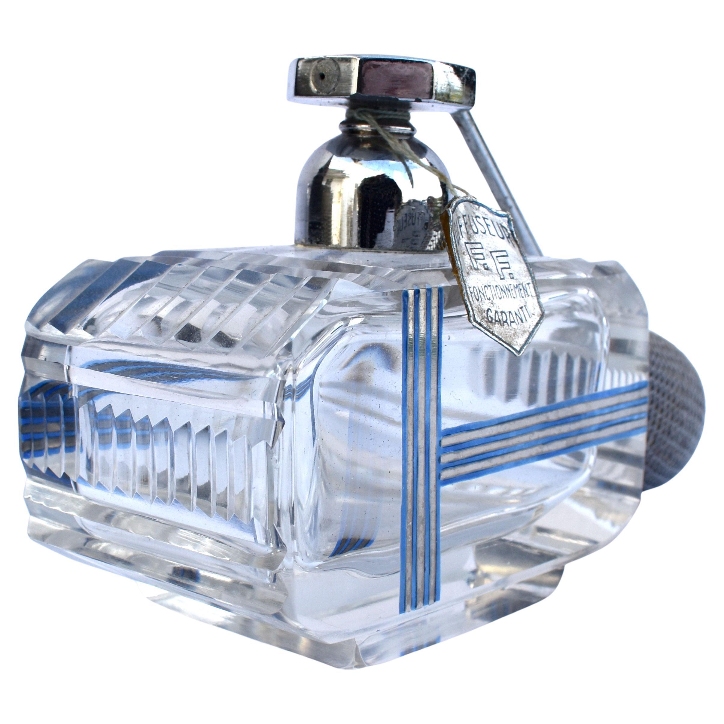 Art Deco 1930's Glass And Chrome Perfume Atomizer Bottle For Sale