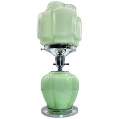 Art Deco 1930s Green Glass Table Lamp