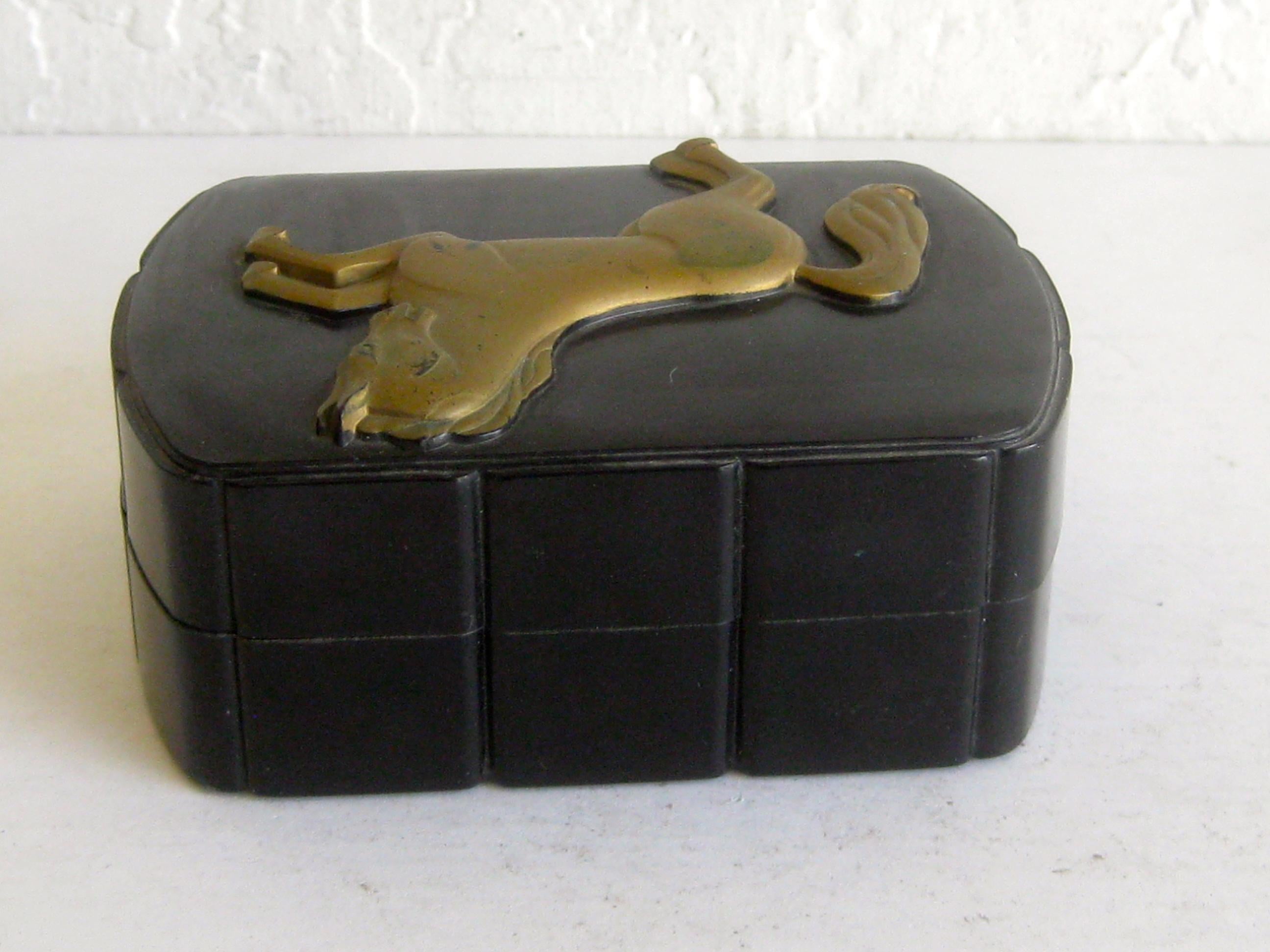 20th Century Art Deco 1930s Hickok Black Bakelite Horse Trinket Stash Cigarette Box