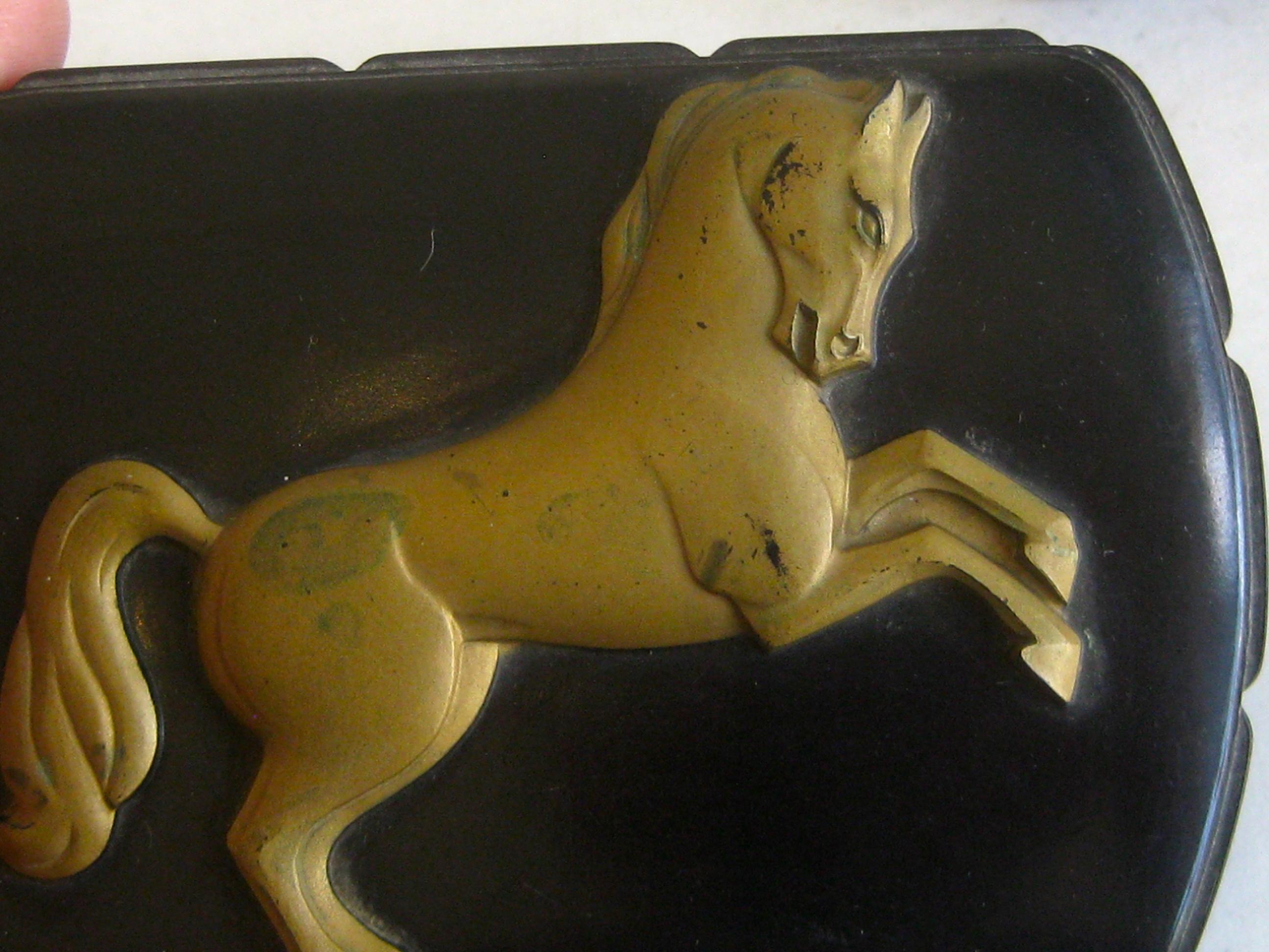 Art Deco 1930s Hickok Black Bakelite Horse Trinket Stash Cigarette Box 2