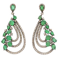 Art Deco Style Emerald & Diamond Cocktail Earrings