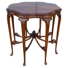 Art Deco 1930s Mahogany and Maple Scalloped Top Table with Sunburst Design