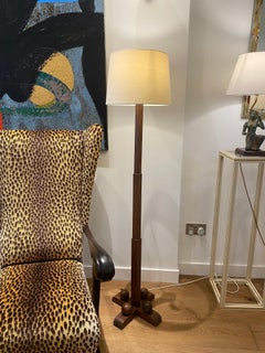 Art Deco 1930s Mahogany Wood Floor Lamp Wooden Base Sphere Bedroom Living Room