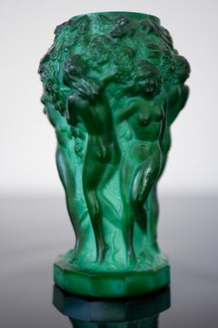 Art Deco 1930s Malachite Jade Glass Vase by Frantisek Pazourek