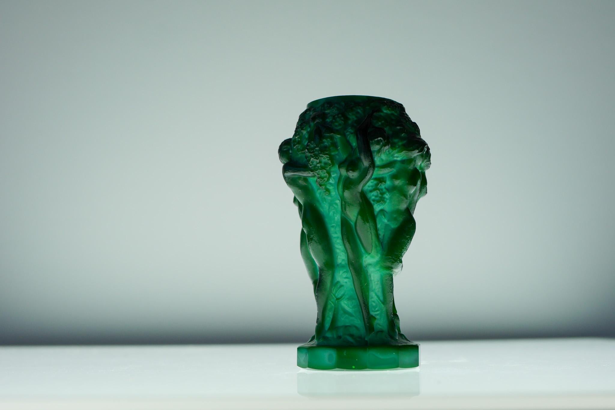 Mid-20th Century Art Deco 1930s Malachite Jade Glass Vase by Frantisek Pazourek