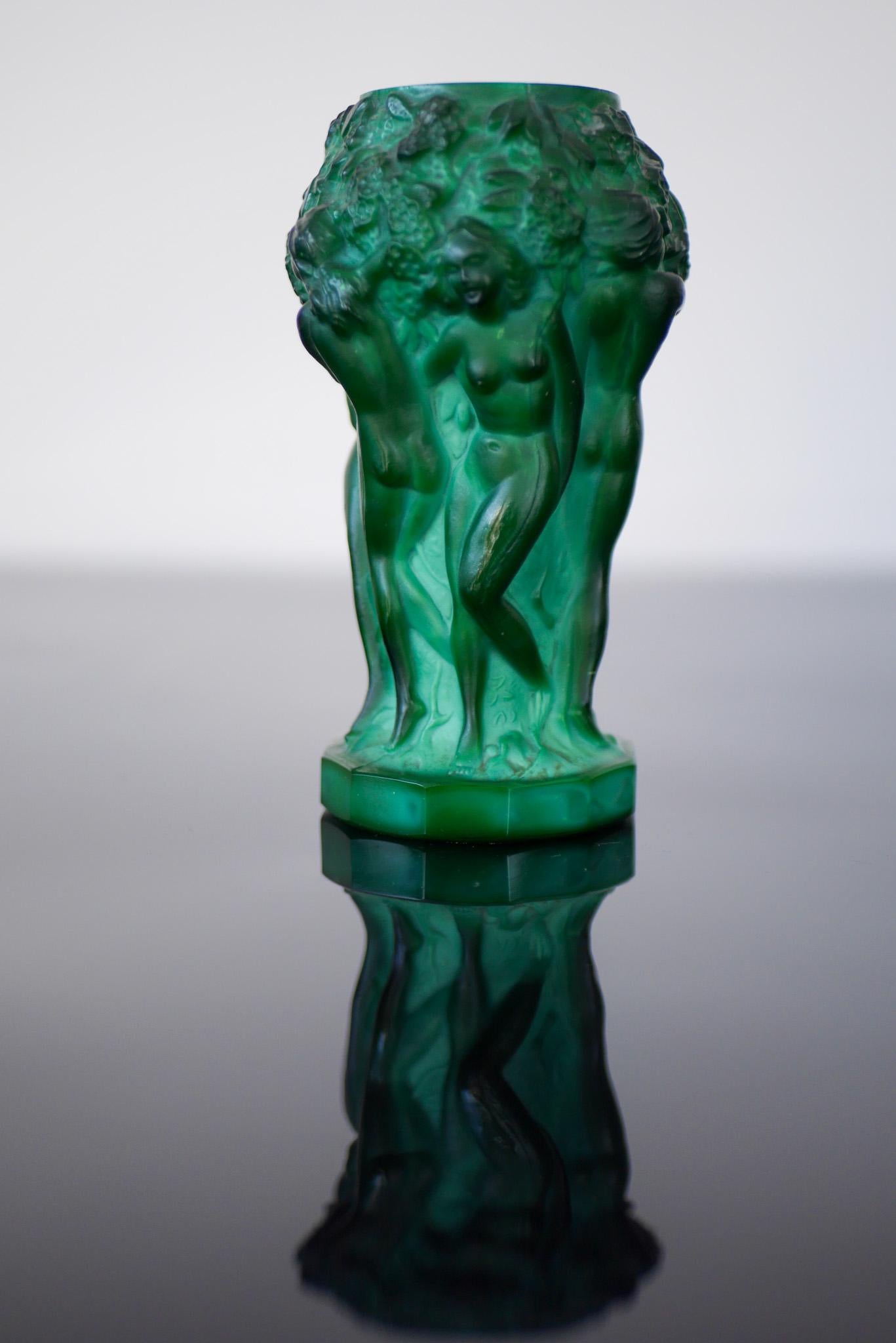 Art Glass Art Deco 1930s Malachite Jade Glass Vase by Frantisek Pazourek