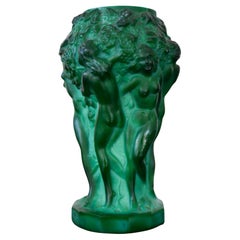 Art Deco 1930s Malachite Jade Glass Vase by Frantisek Pazourek