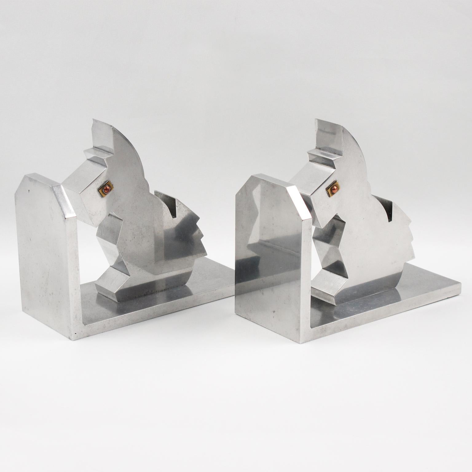 French Art Deco 1930s Metal Cubist Scottie Dog Bookends
