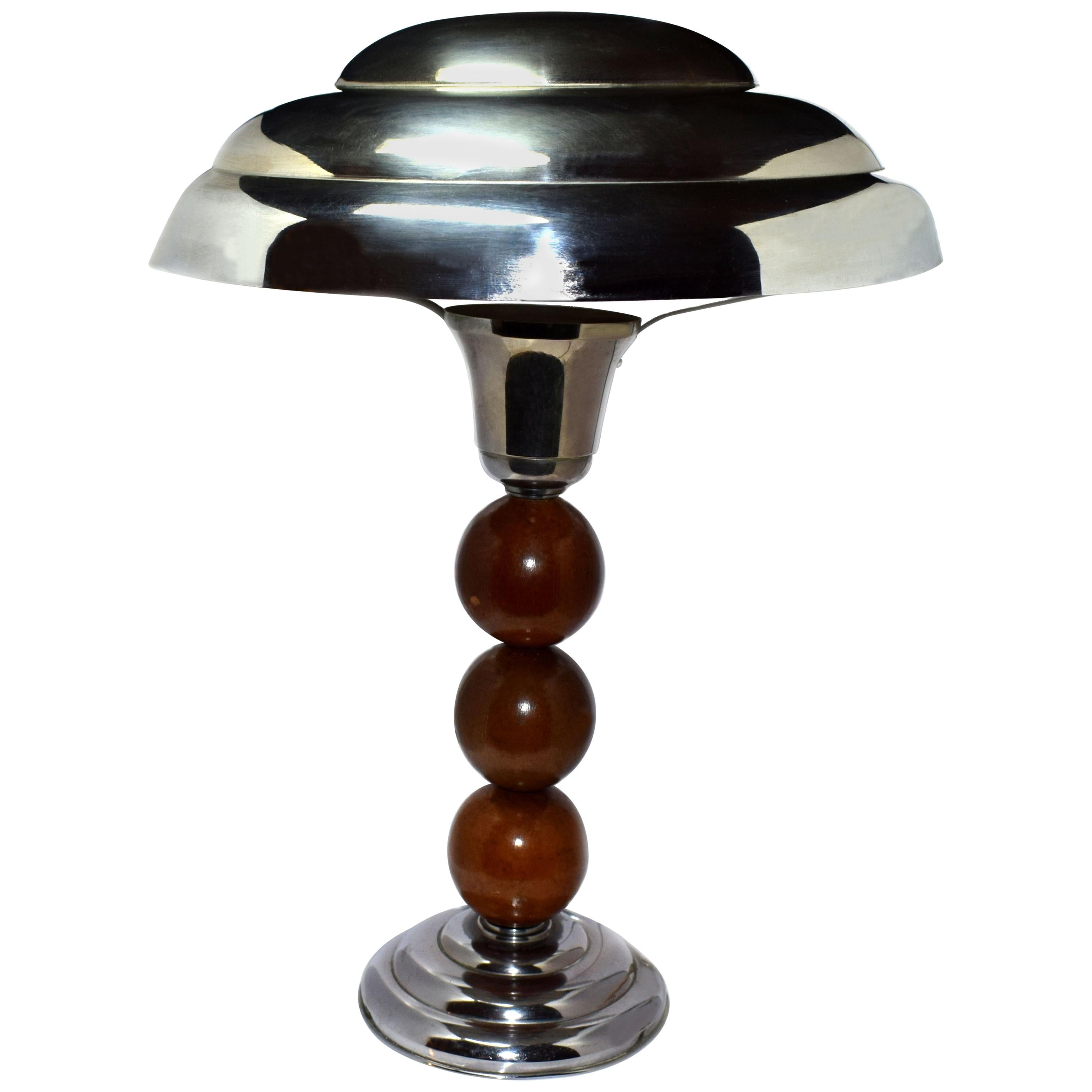 Art Deco 1930s Modernist Table Lamp in Chrome and Wood