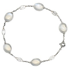 Art Deco 1930's Moonstone Cabochon Platinum Link Vintage Bracelet