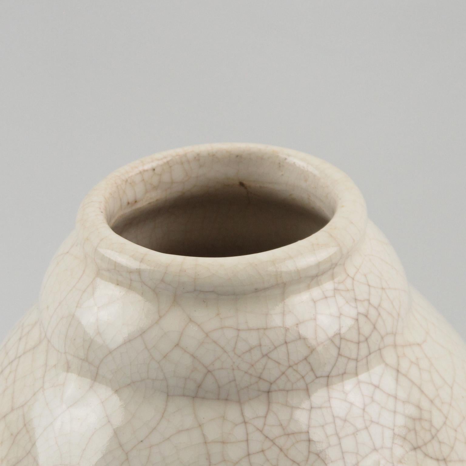 Art Deco 1930s Off-White Crackle Glaze Ceramic Vase by Saint Clement 1