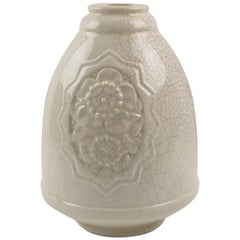 Art Deco 1930s Off-White Crackle Glaze Ceramic Vase by Saint Clement