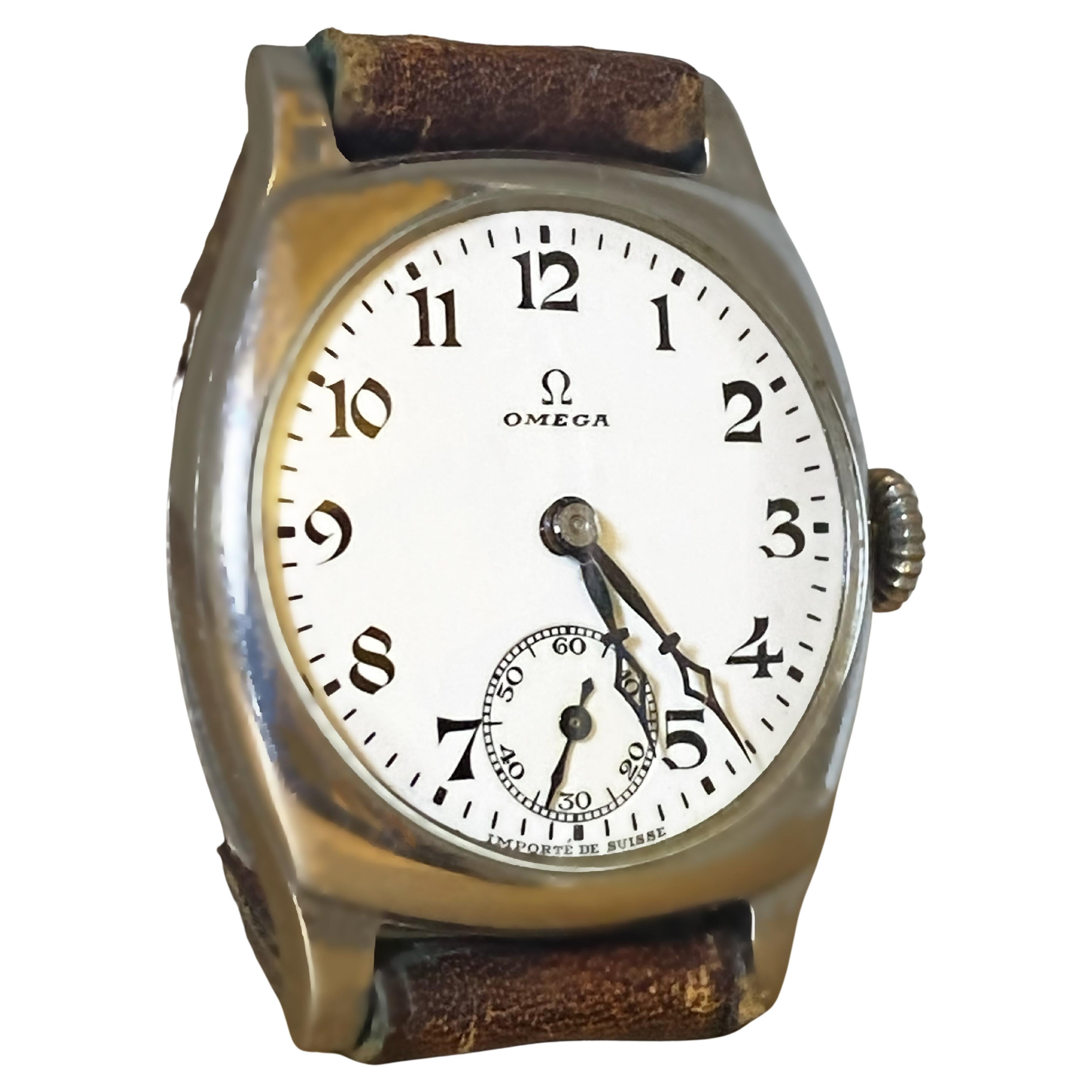 Art-Deco 1930's Omega Cushion Case Watch. Cal 26.5 SOB Manual. Fine & V Rare. For Sale
