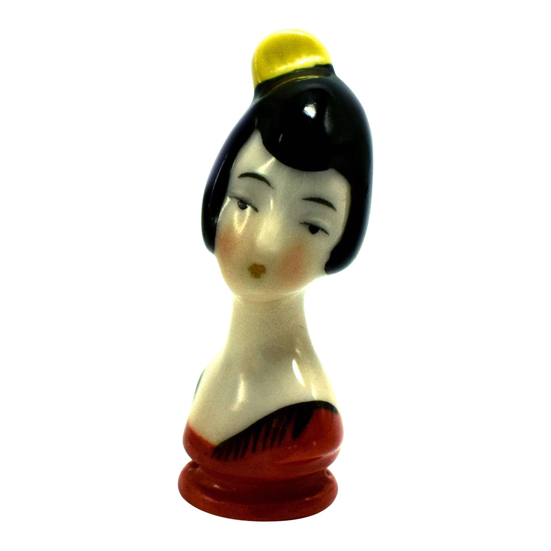 Art Deco 1930er Jahre Orientalisches Mädchen, halbe Nadelkissenpuppe von Carl Schneider