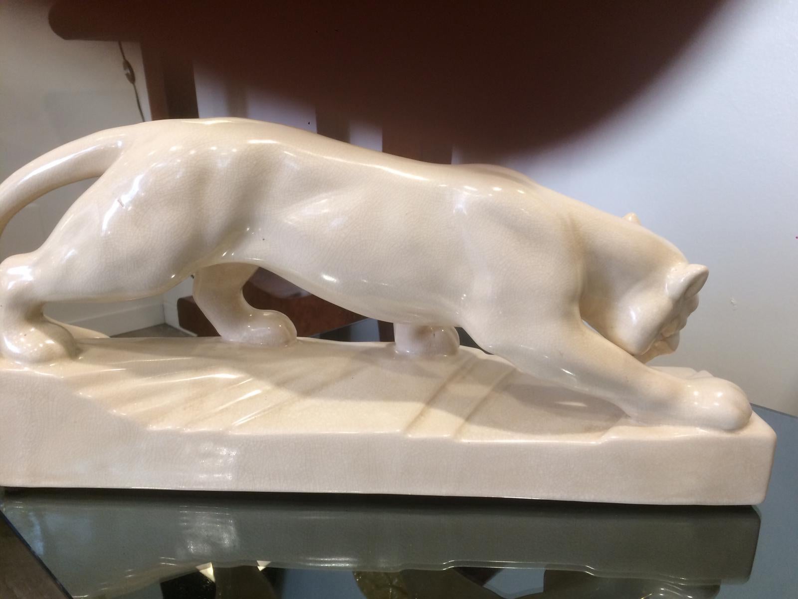 Art Deco 1930s Panther White Ceramic Sculpture 9