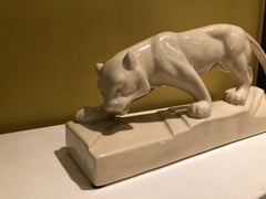 Art Deco 1930s Panther White Ceramic Sculpture